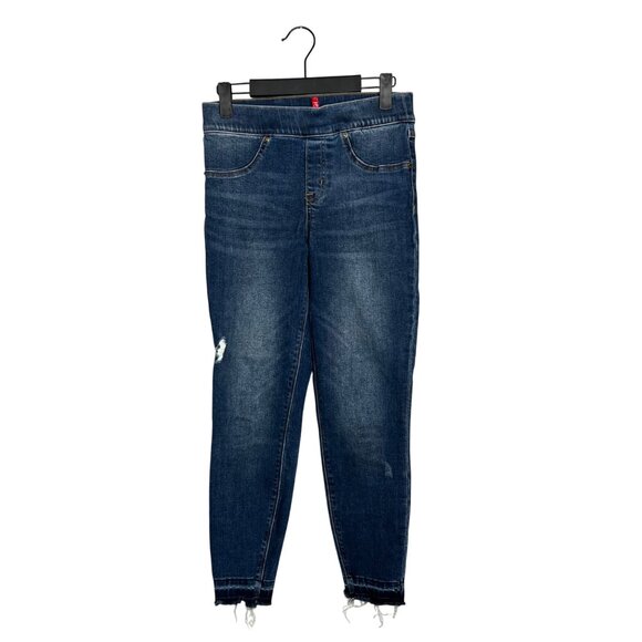 Spanx Women's Pull On Skinny Jeans Size S Midrise Crop Ankle Distressed Raw Hem - Picture 1 of 9